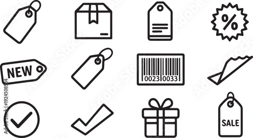 Assorted icons representing various tags, labels, and sale indicators Vector