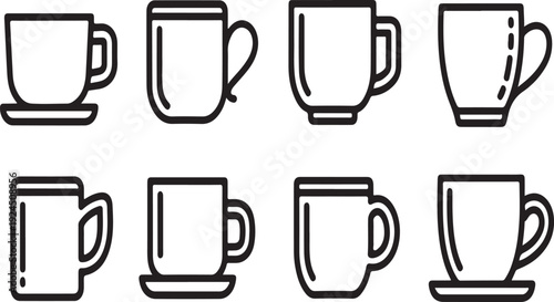 A collection of ten different styles of coffee mugs and cups Vector