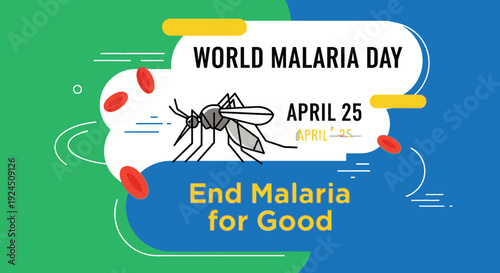 World Malaria Day awareness campaign with mosquito and red blood cells