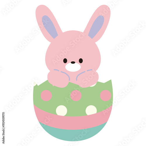 カラフルな卵の殻から顔を出すウサギのイラスト
