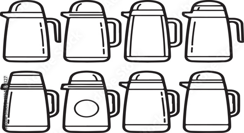 Assorted coffee makers and their unique design features displayed in a row Vector