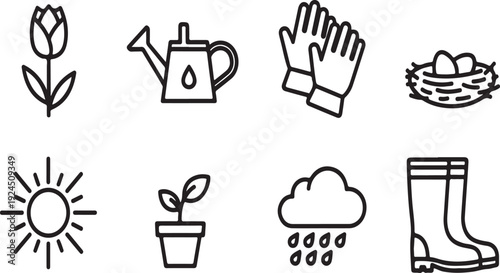 Essential gardening tools and conditions for successful plant growth Vector