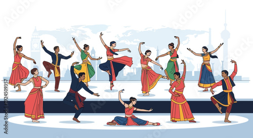 Dancers from around the world performing traditional steps