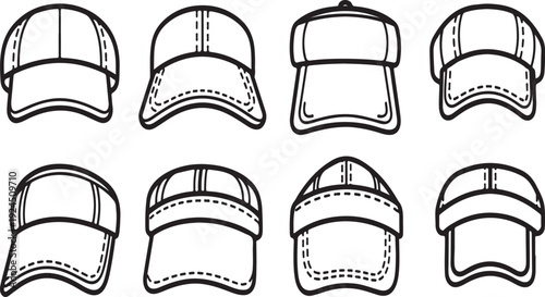 A variety of different baseball cap styles and designs Vector