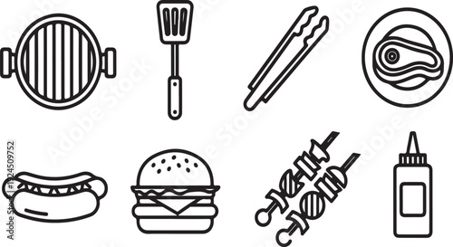 A variety of cooking utensils and food items commonly used in a kitchen. Vector