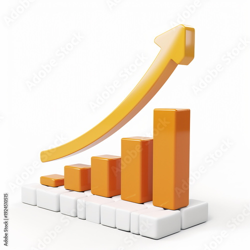 3D revenue growth chart icon, profit tracking, white isolated background