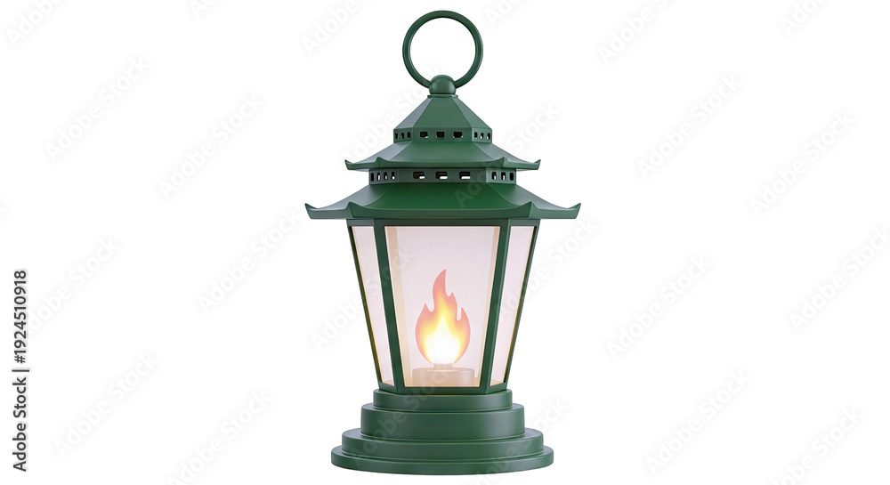 Fototapeta premium Green Japanese Style Lantern with Flame