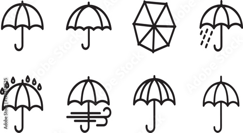 Illustrations of various weather-related icons including umbrellas and rain Vector