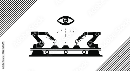 Industrial robots with eye working on assembly line