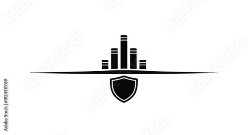 city skyline with shield icon protection security