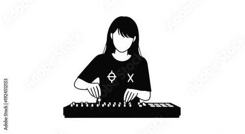 Woman DJ mixing music on electronic turntable
