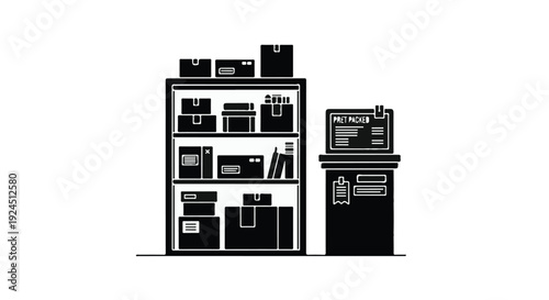 store shelf and cash register illustration