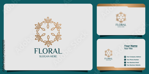 Elegant floral logo design with accompanying business card templates showcasing a sophisticated and natural aesthetic
