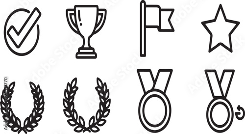 A variety of achievement and award icons including medals and trophies Vector