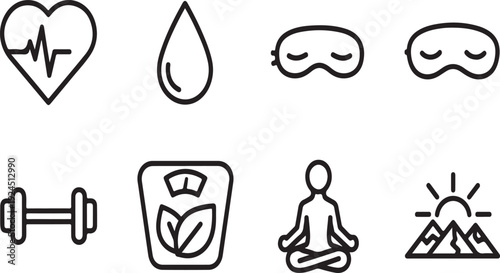 Icons representing health, wellness, and fitness activities Vector