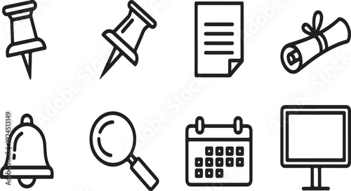 A collection of icons representing various office and organizational tools Vector