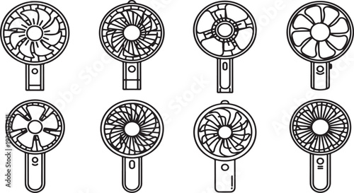 Assorted vintage fans with different designs and styles Vector