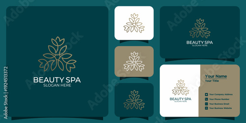 Elegant Beauty Spa Logo and Business Card Design with Floral Motif for Wellness and Self-Care Brands