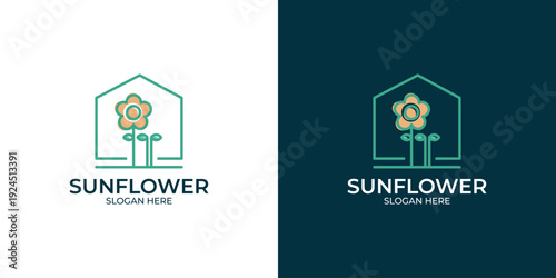Modern Minimalist House and Sunflower Logo Design for a Home and Garden Business, Symbolizing Growth and Nature
