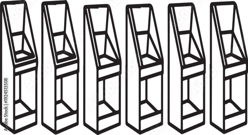 Five stylized computer monitors lined up in a row on a white background Vector