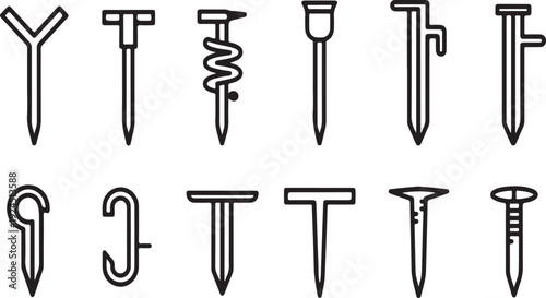 A diverse collection of various nail types and designs for construction and crafting Vector