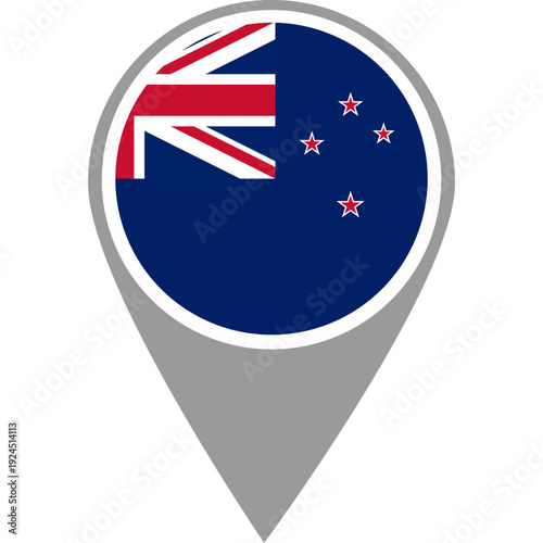 New Zealand flag location pin, New Zealand flag on location pin, New Zealand map pointer in high quality