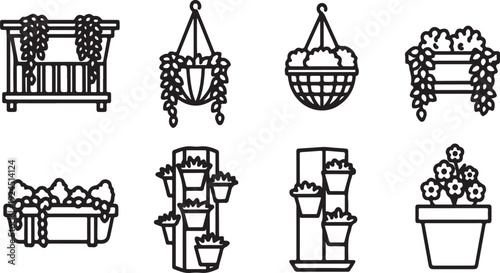 Assorted hanging baskets and planters for home decoration and gardening Vector