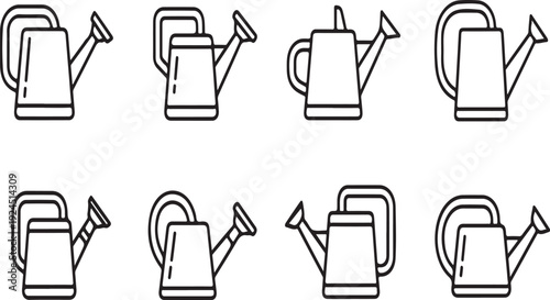 A collection of various watering cans and watering can outlines Vector