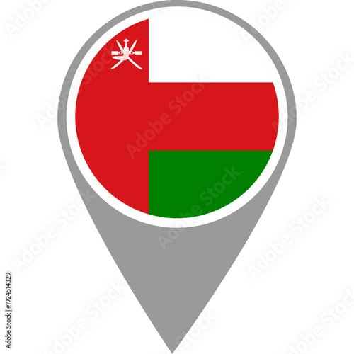 Oman flag location pin, Oman flag on location pin, Oman map pointer in high quality