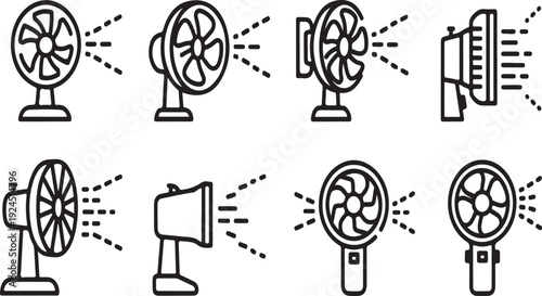 Illustration of various types of fans and their air flow patterns Vector