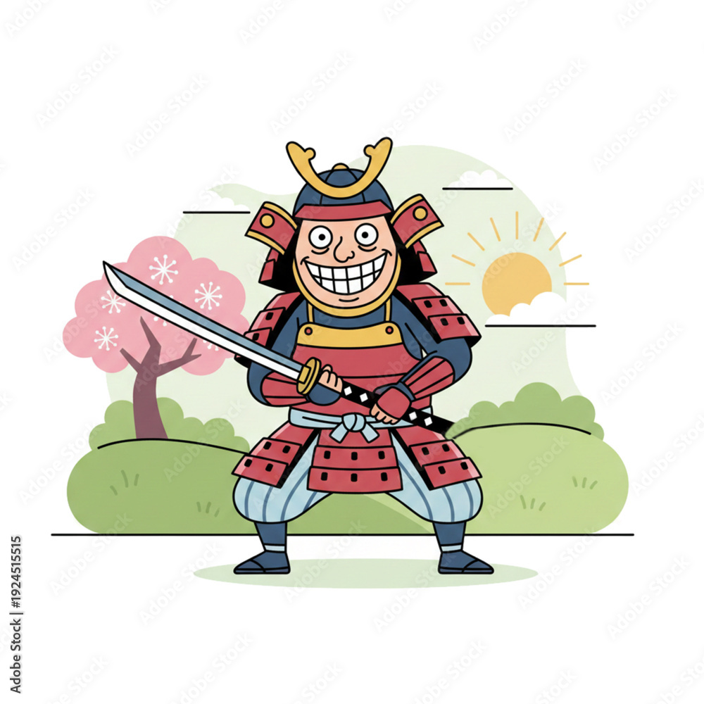 Naklejka premium Samurai silly face illustration vector