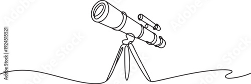 Continuous one line drawing of Telescope - astronomy tool Telescope one line drawing