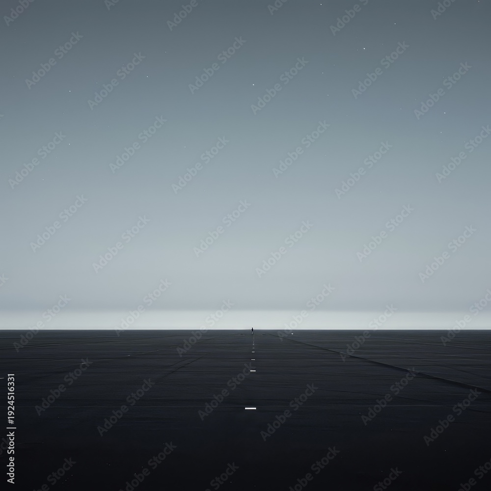 Fototapeta premium Vast empty scene dominated by a crisp, low horizon line. Perfect for background use, copy space, and representing solitude and space, wide, horizon, abstract