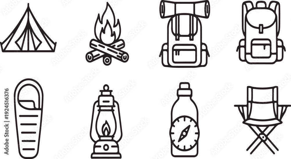 Fototapeta premium Camping gear illustration showcasing essential outdoor equipment and supplies Vector