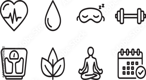 Icons representing various aspects of health and wellness practices Vector