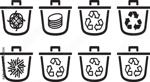 Various types of bins for recycling and composting different materials Vector