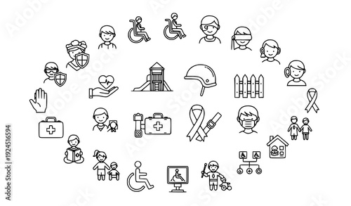 Professional Children Protection Line Icons Editable Pixel Perfect Vector