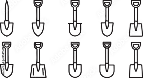 Assorted shovels and spades displayed in a grid format Vector