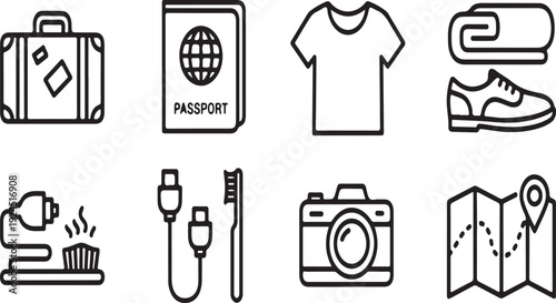 Essential travel items and activities for a memorable journey Vector