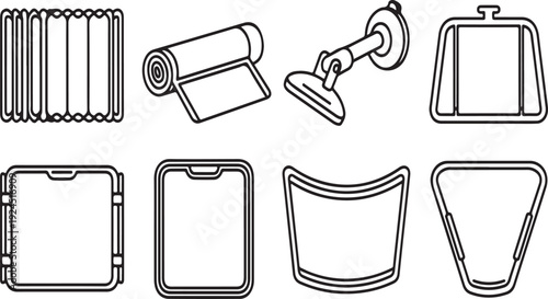 Various household items including a hair straightener, a vacuum cleaner, and a handbag Vector