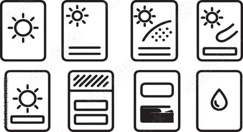 Icons representing various weather conditions and environmental elements Vector