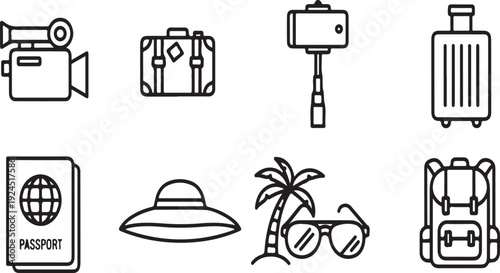 A collection of travel and vacation related icons and symbols Vector