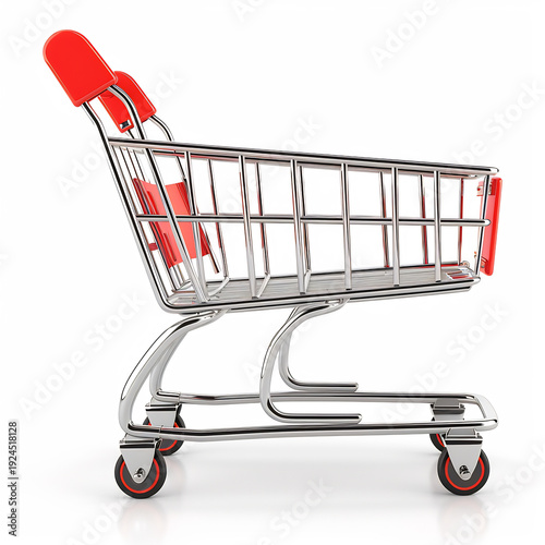 3D shopping cart icon, online store, white isolated background