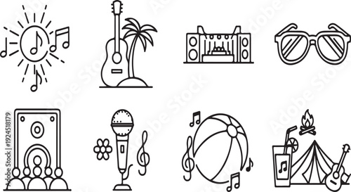 Illustrations of various summer activities and items Vector