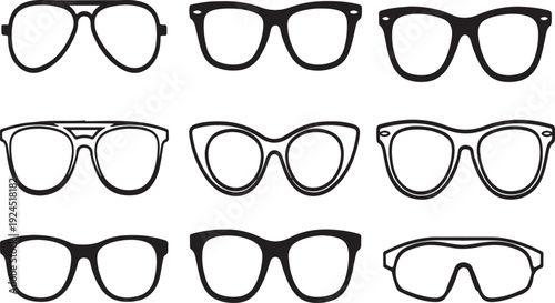 A diverse collection of eyeglasses showcasing various styles and designs Vector