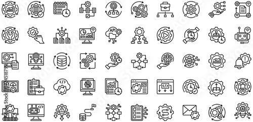 Renewable Energy icons collection. Vector illustration. Business Automation, Automated Workflow, Process Automation, Robotic Process Automation. Pro Vector