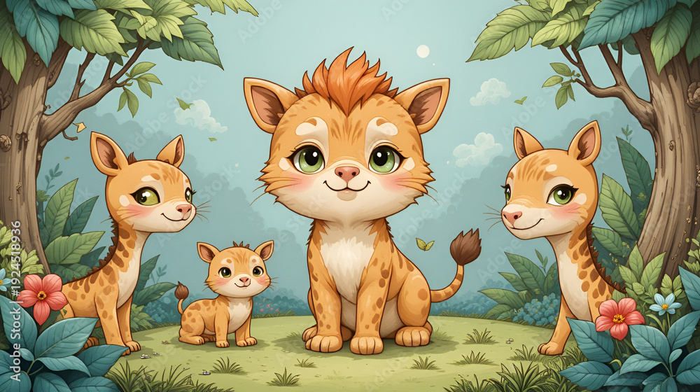 Obraz premium cartoon animal cute drawing zoo character illustration element ornament education collection art