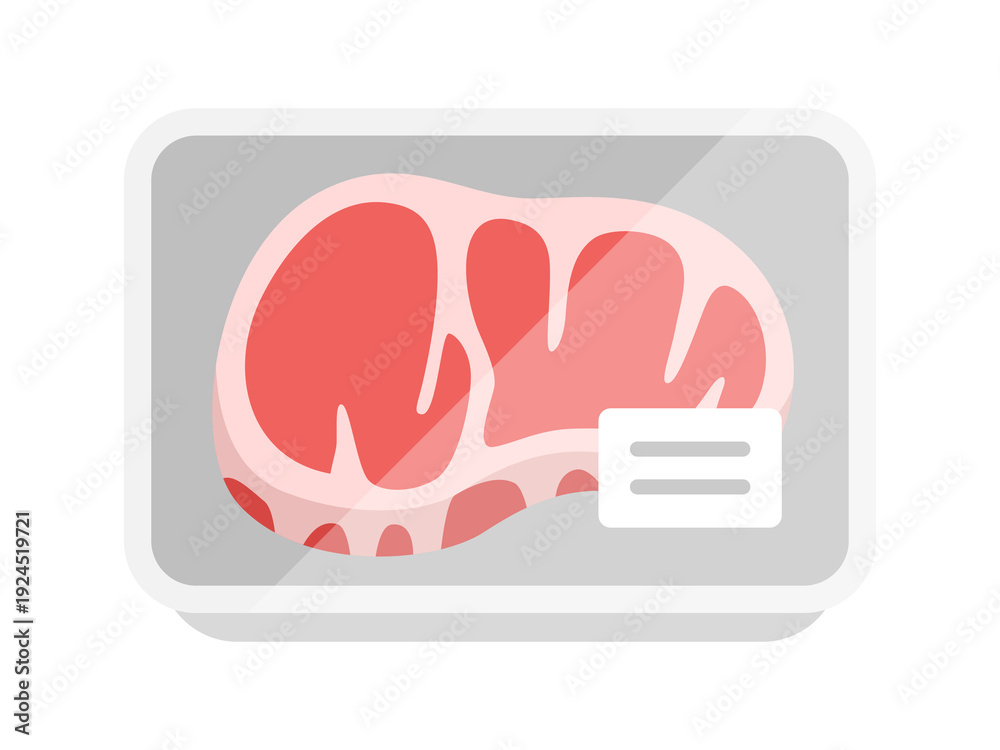 Obraz premium スーパーのパックに入った、ステーキ肉のアイコンのイラスト