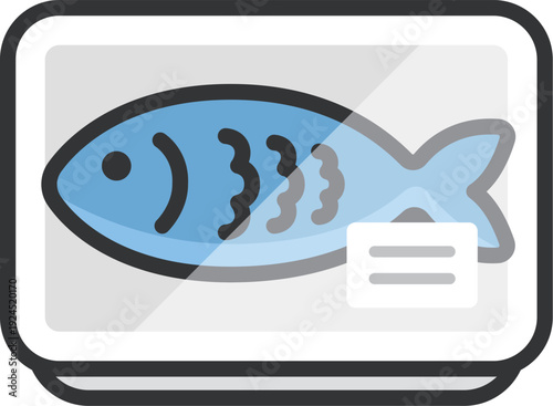 スーパーのパックに入った、魚のアイコン（線画カラー）のイラスト