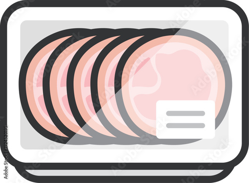 スーパーのパックに入った、ロースハムのアイコン（線画カラー）のイラスト